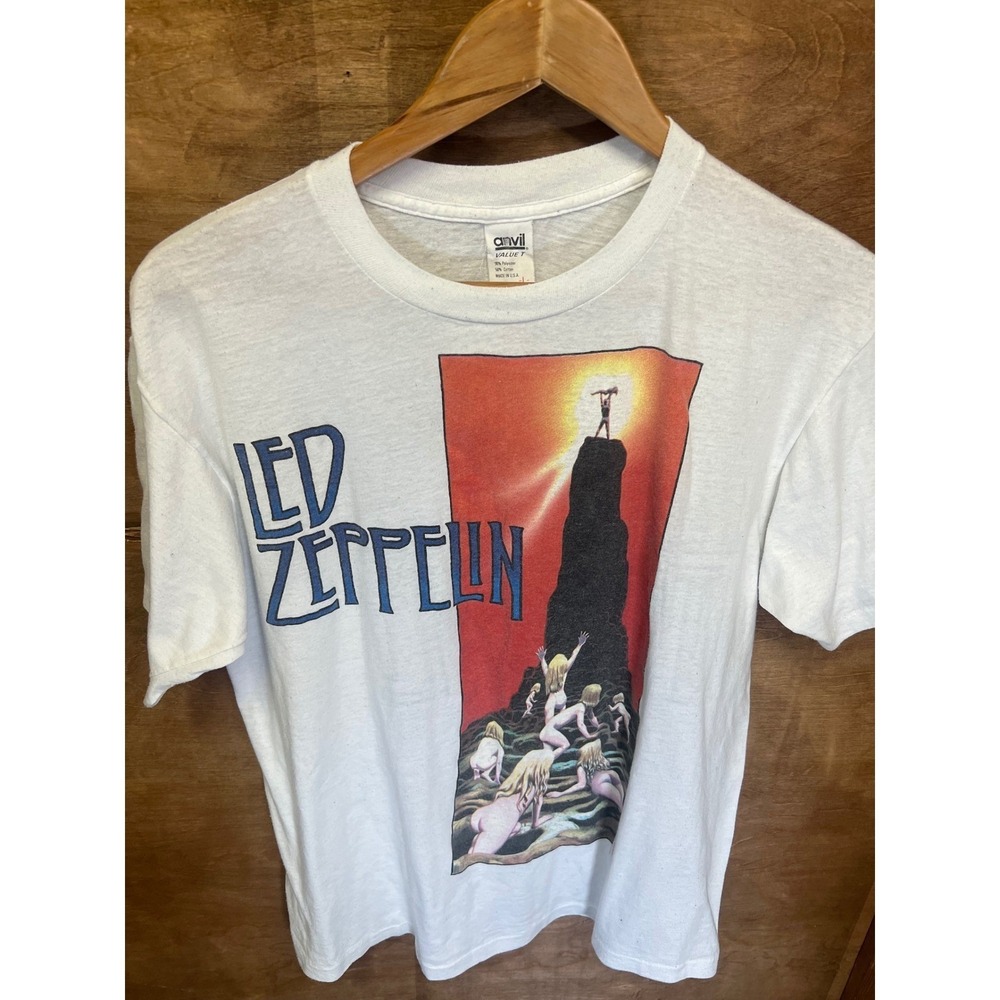 Vintage 1988 Led Zeppelin Houses of the Holy Shirt Anvil White Large 50/50 USA - Picture 2 of 7